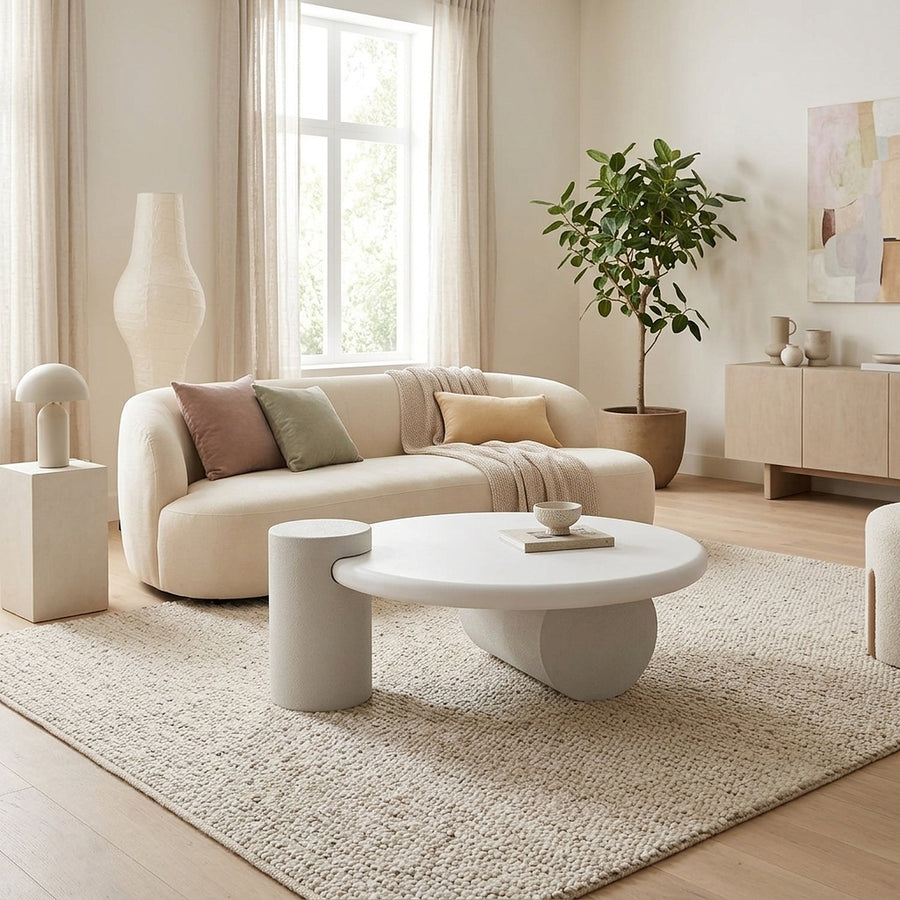 Orbica White Geometric Boho Textured Coffee Table