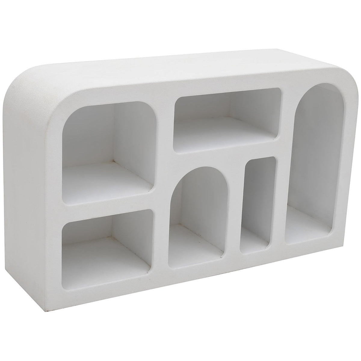 Orbica White Geometric Boho Sideboard with Open Shelves