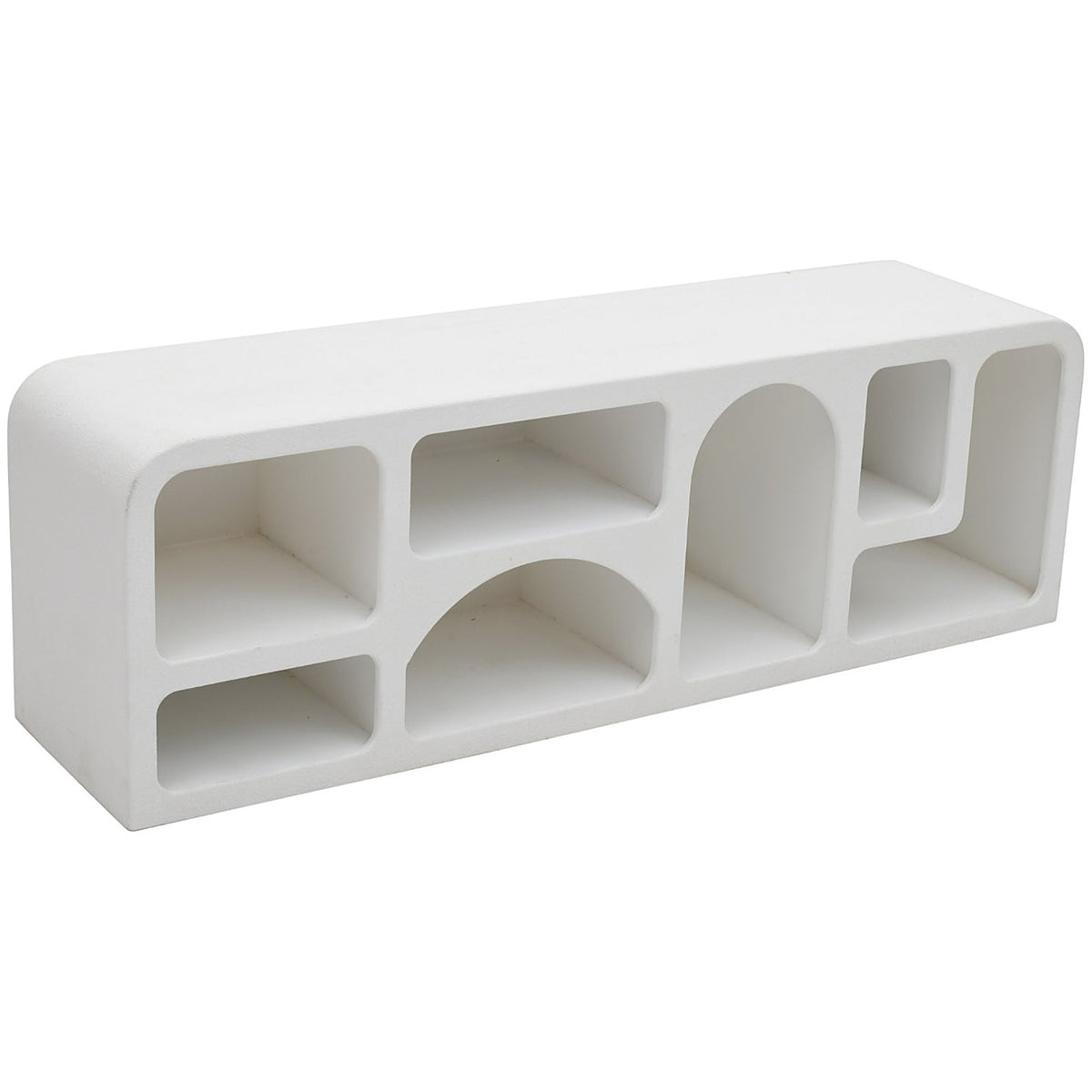 Orbica White Large Geometric Boho TV Cabinet with Open Shelves