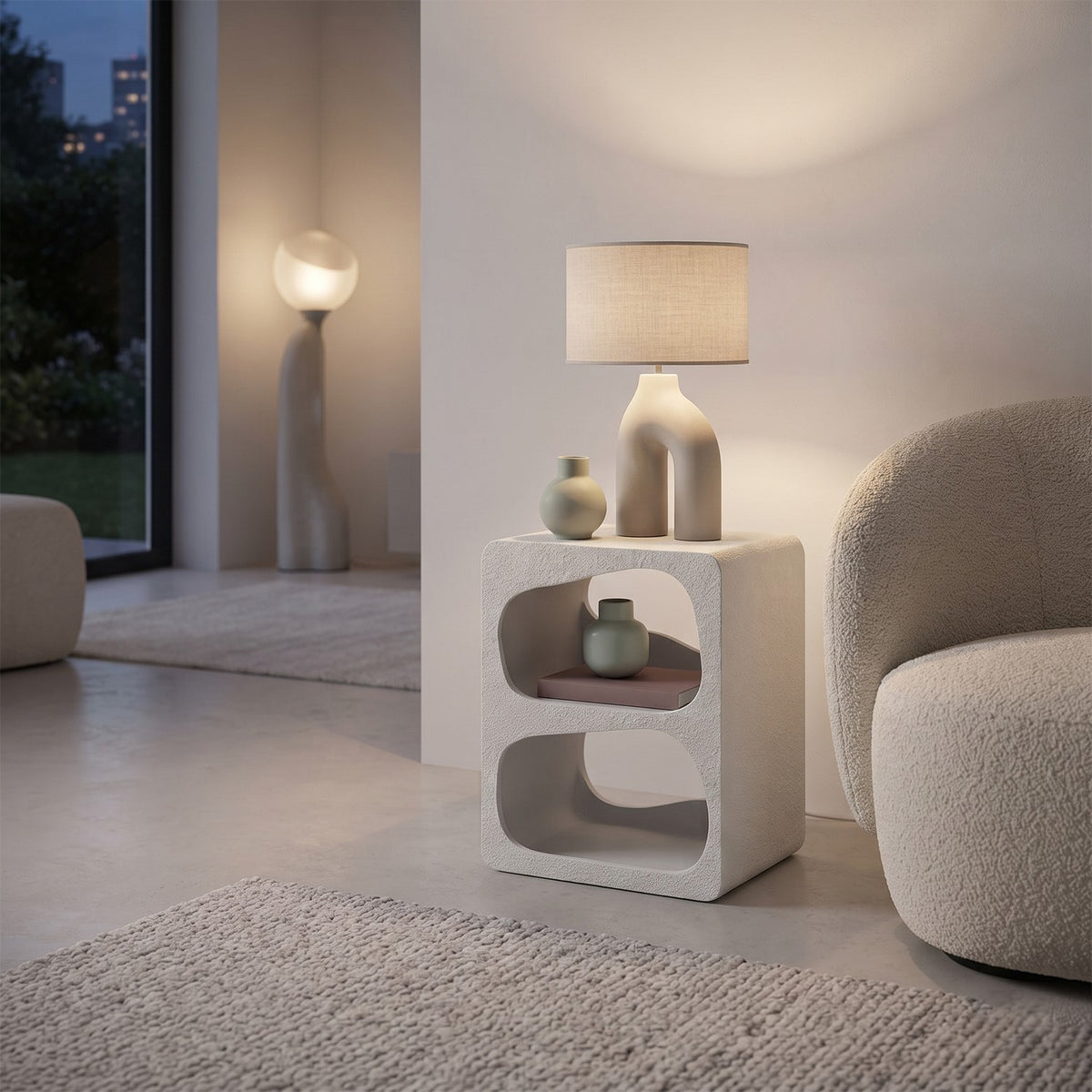 Orbica White Block Textured Finish Side Table with Storage - image 3