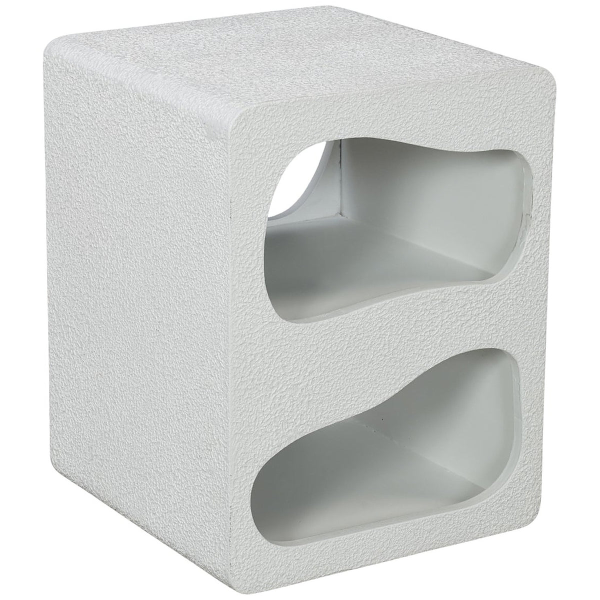 Orbica White Block Textured Finish Side Table with Storage
