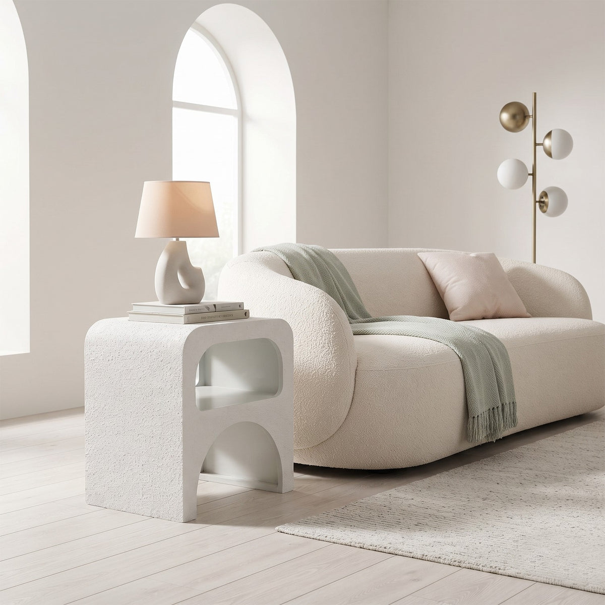 Orbica White A-Shape Textured Finish Side Table with Shelf