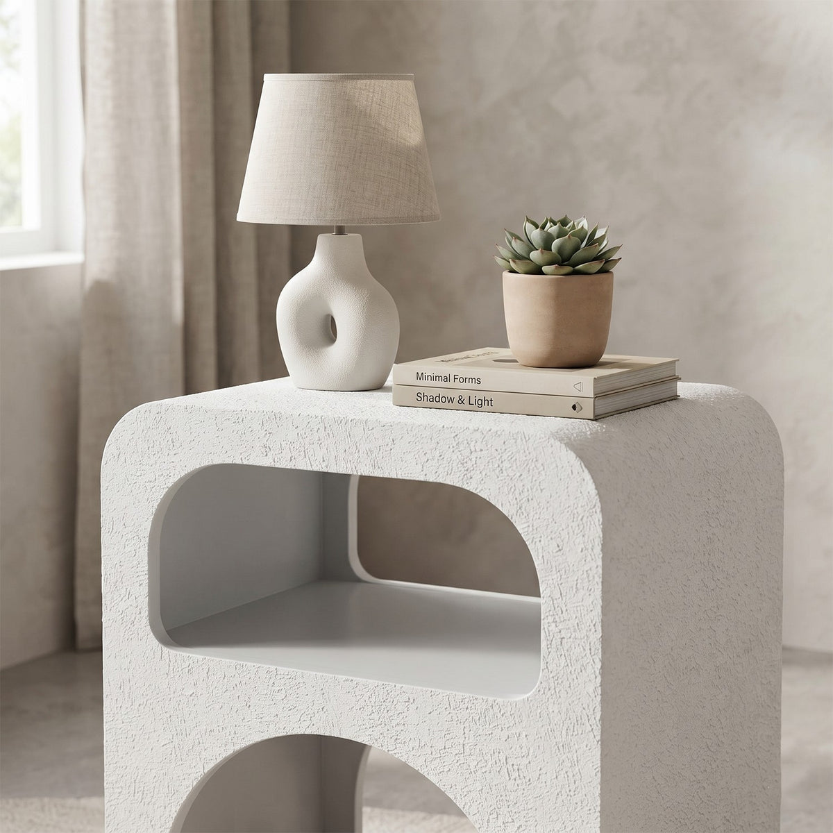 Orbica White A-Shape Textured Finish Side Table with Shelf - image 2