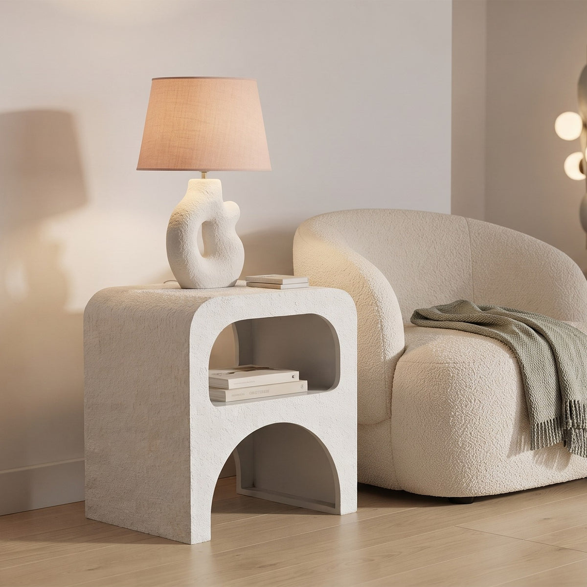 Orbica White A-Shape Textured Finish Side Table with Shelf - image 3