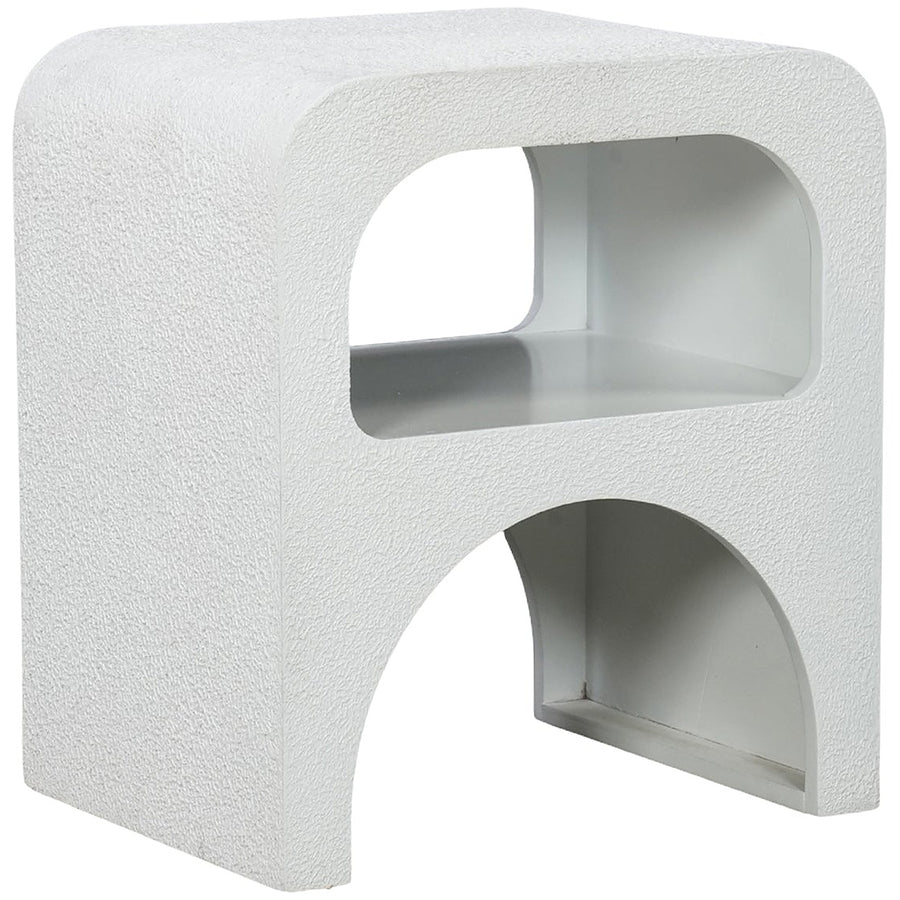 Orbica White A-Shape Textured Finish Side Table with Shelf