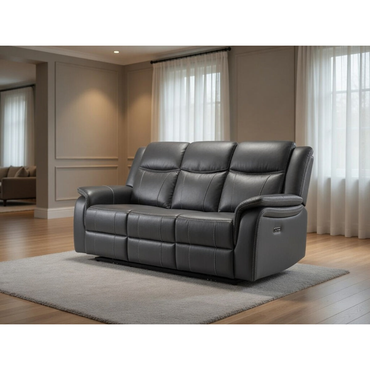 Galaxy Teach Electric Recliner 3 Seater Leather in Grey