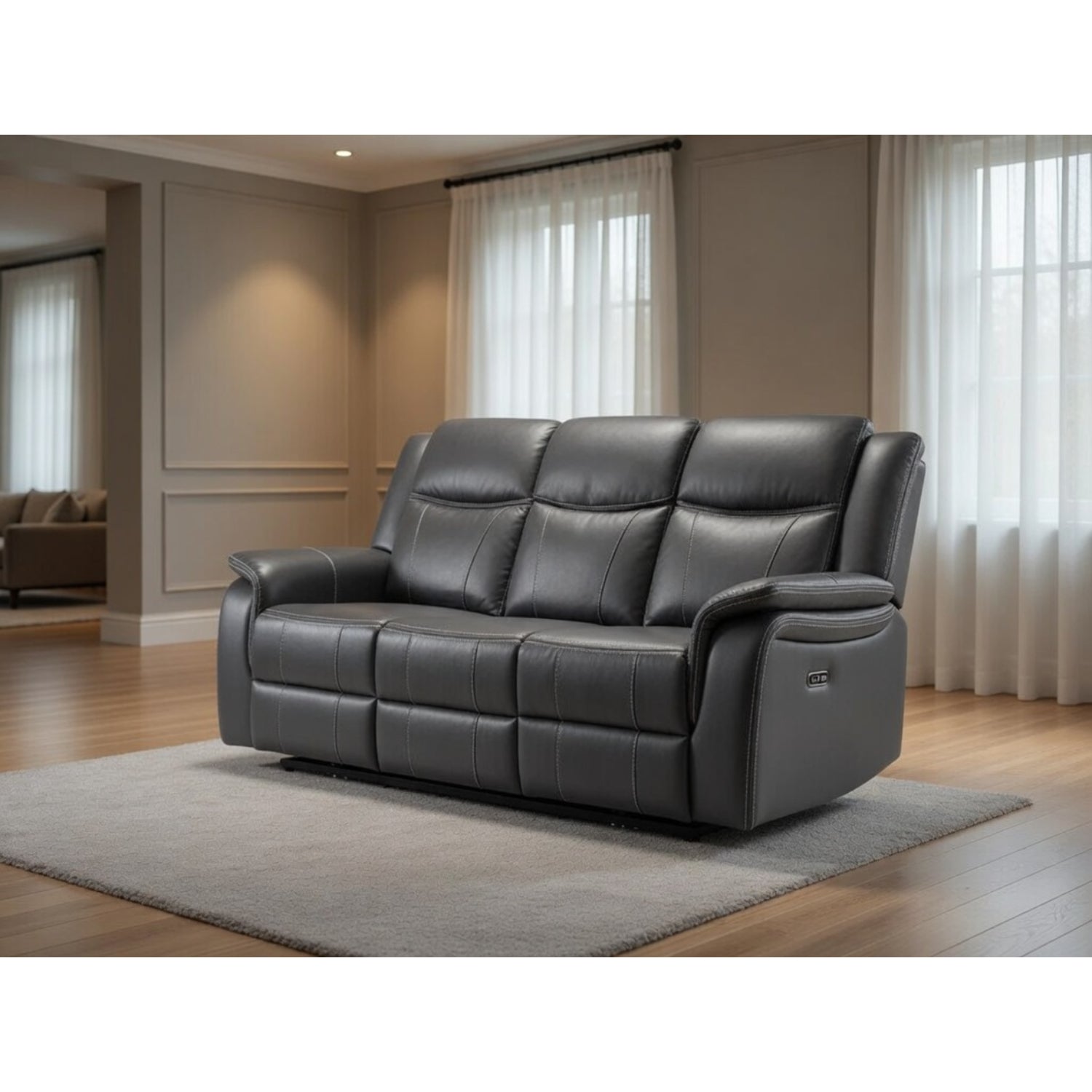 Galaxy Teach Electric Recliner 3 Seater Leather in Grey
