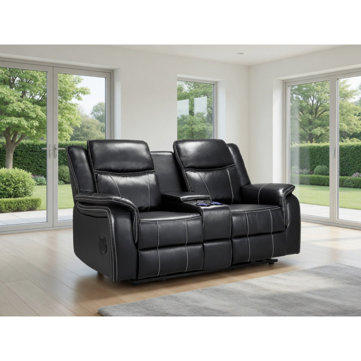 Galaxy Tech Electric Recliner 2 Seater Leather in Black