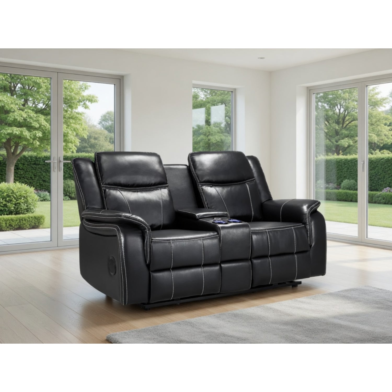 Galaxy Tech Electric Recliner 2 Seater Leather in Black