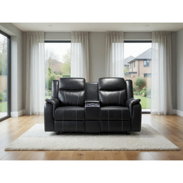 Galaxy Tech Electric Recliner 2 Seater Leather in Black