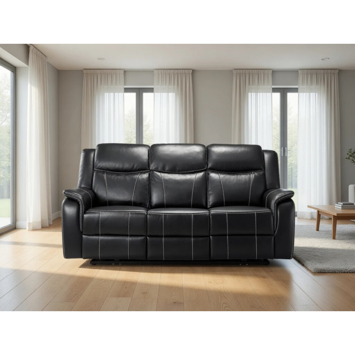Galaxy Tech Electric Recliner 3 Seater Leather in Black