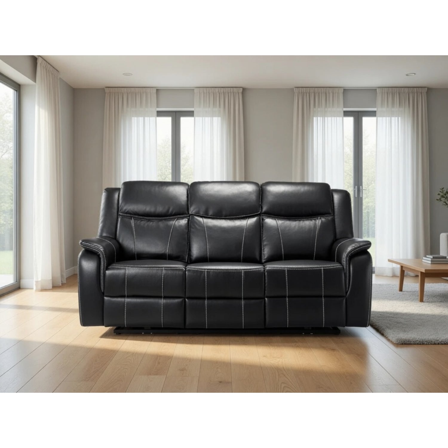 Galaxy Tech Electric Recliner 3 Seater Leather in Black