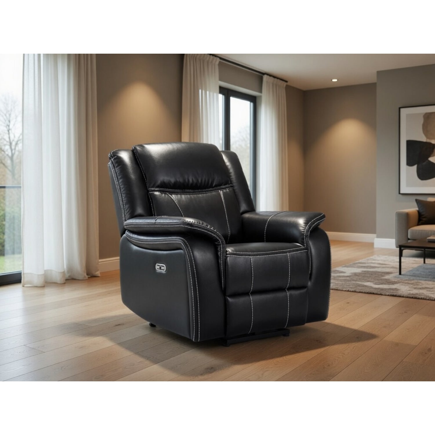 Galaxy Tech Electric Recliner Armchair Leather in Black
