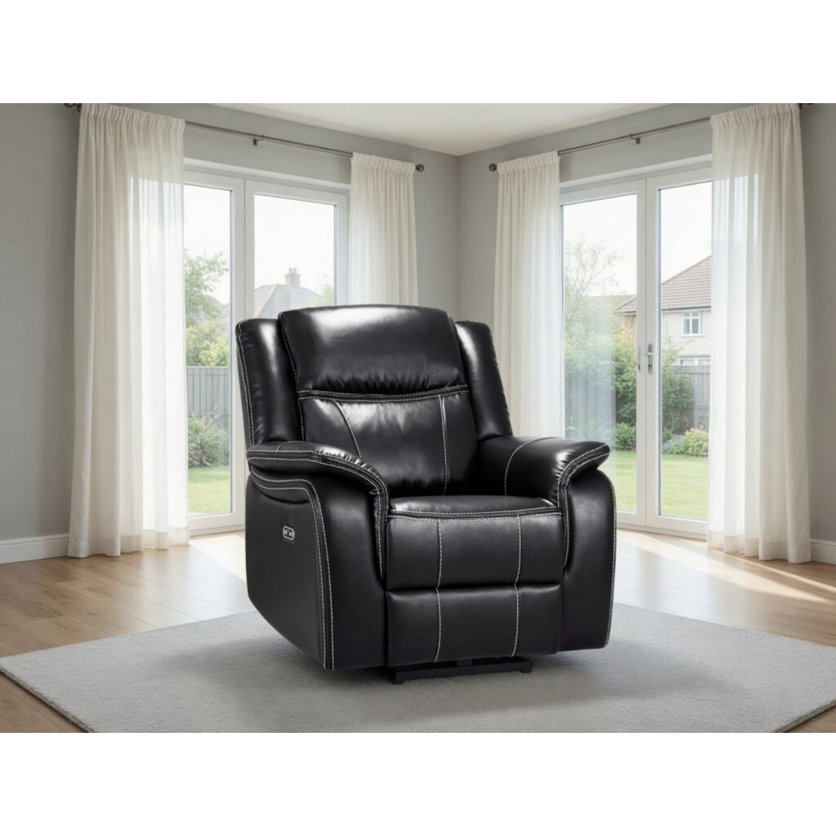 Galaxy Tech Electric Recliner Armchair Leather in Black