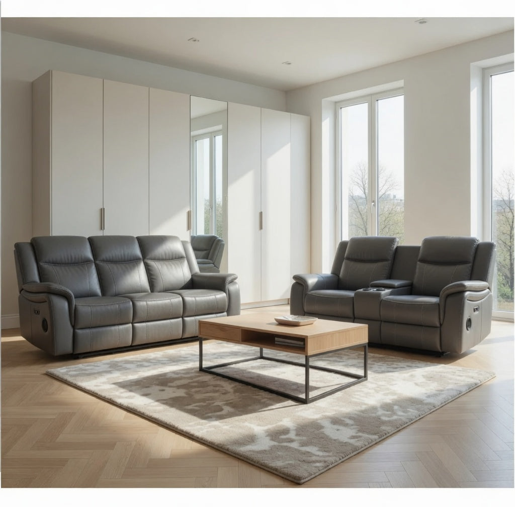 Galaxy Tech Electric Recliner Sofa 3+2 Set In Grey