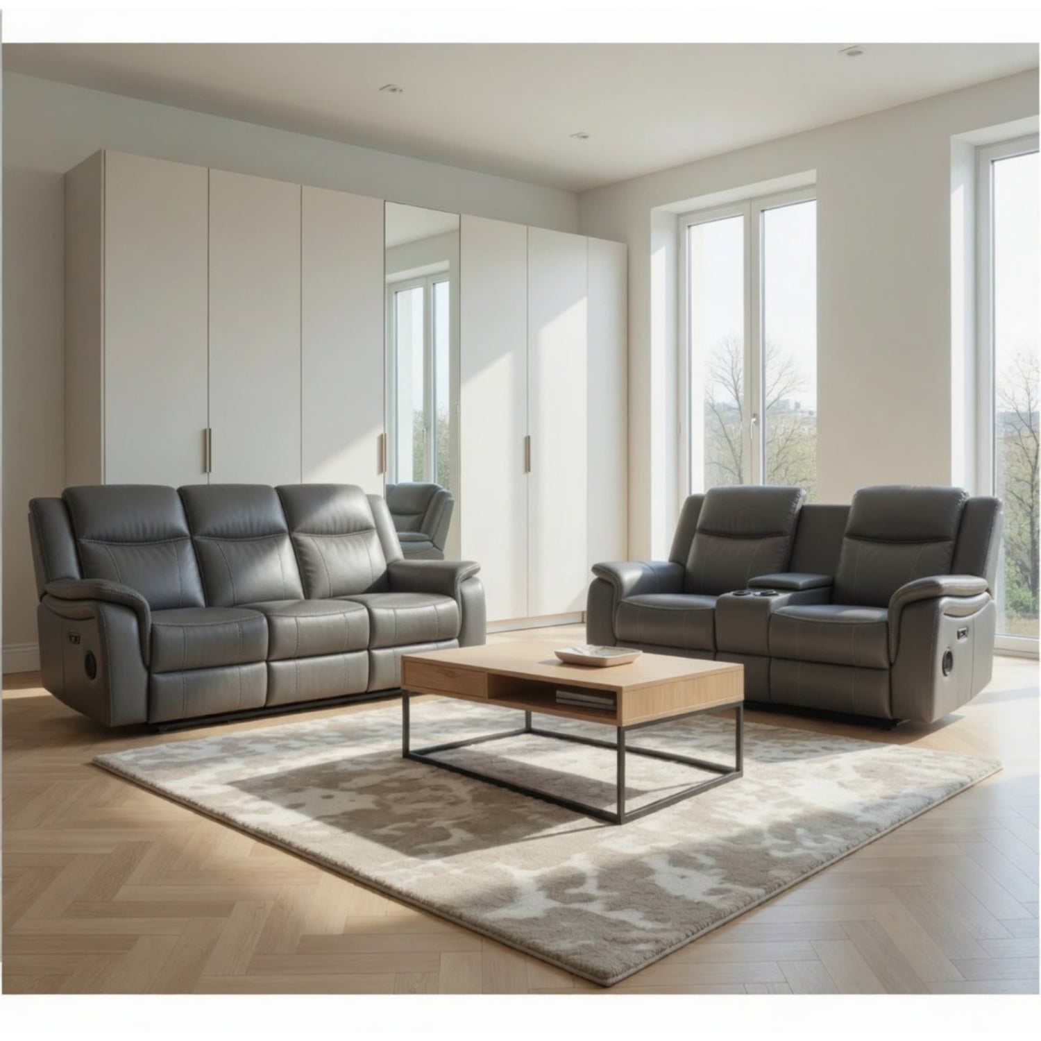 Galaxy Tech Electric Recliner 3+2  Sofa Set in Grey Fabric