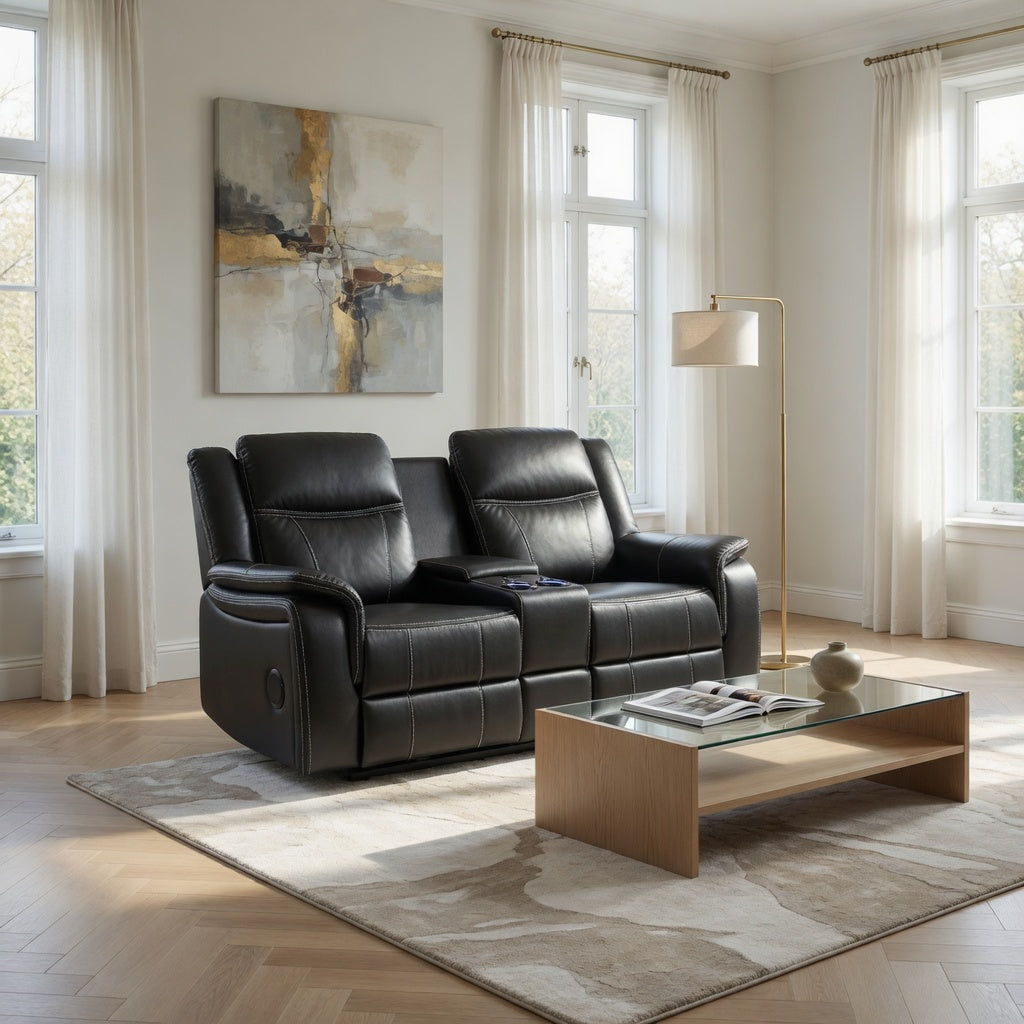 Galaxy Tech Electric Recliner 3+2+1 Sofa Set In Black