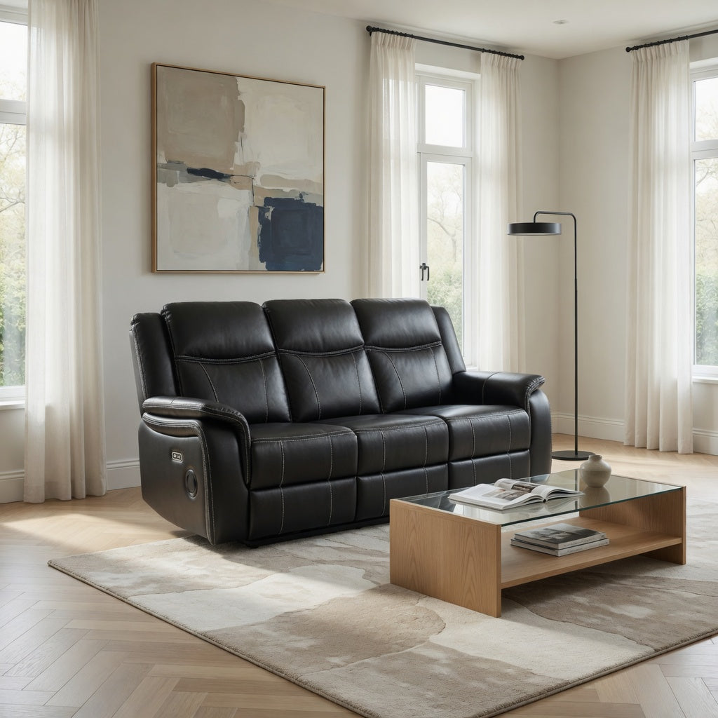 Galaxy Tech Electric Recliner 3+2+1 Sofa Set In Black