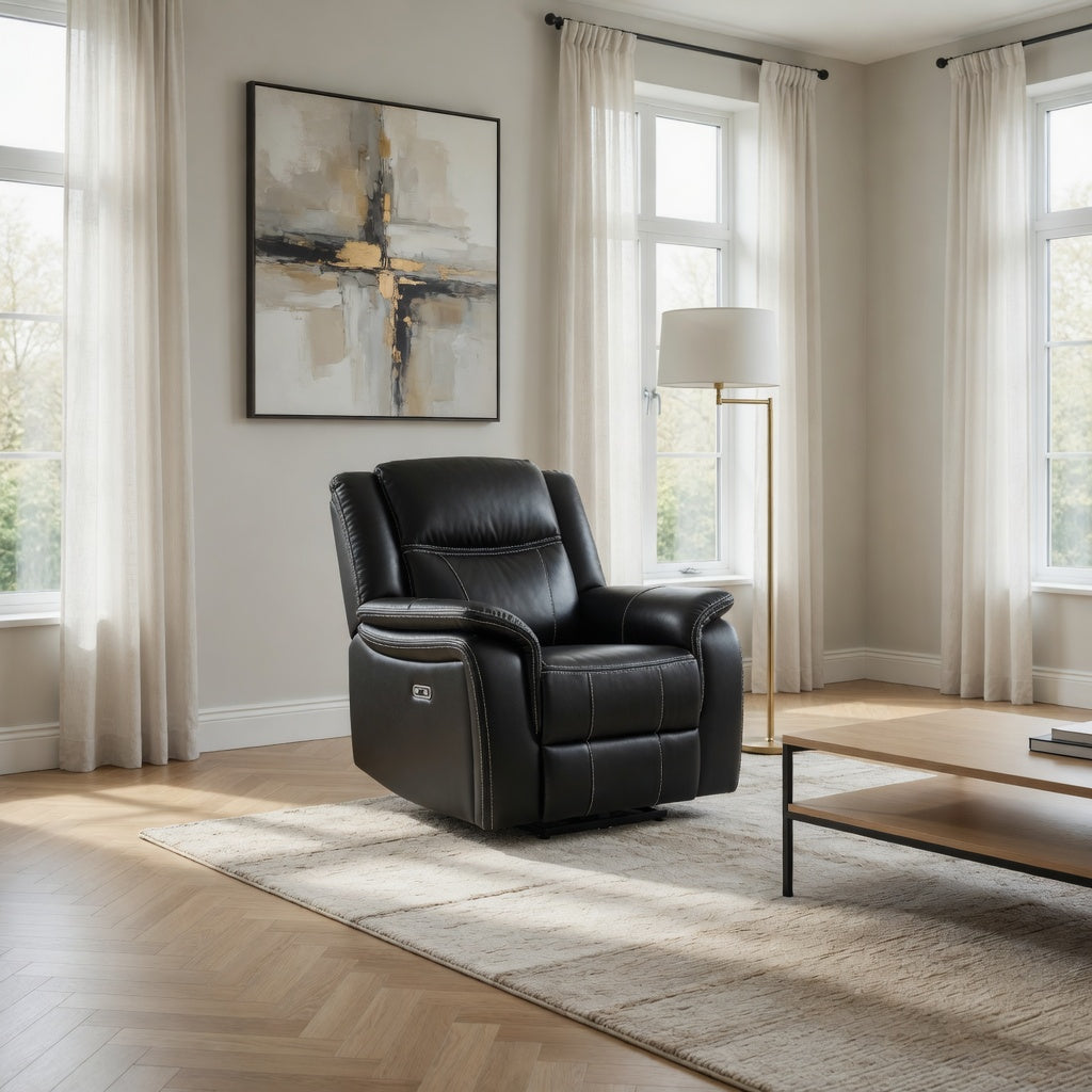 Galaxy Tech Electric Recliner 3+2+1 Sofa Set In Black