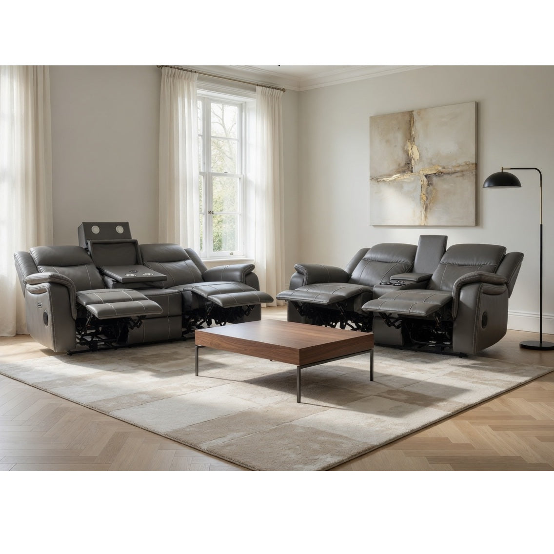 Galaxy Tech Electric Recliner Sofa 3+2 Set In Grey