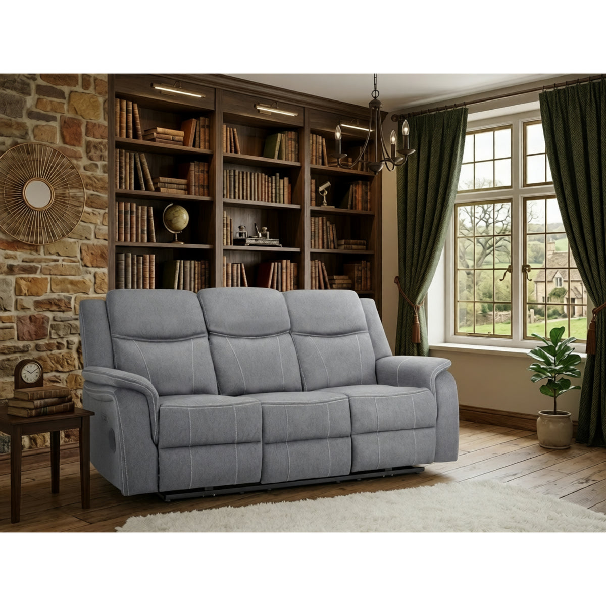 Galaxy Tech Electric Recliner Fabric 3+1+1 Sofa Set In Grey