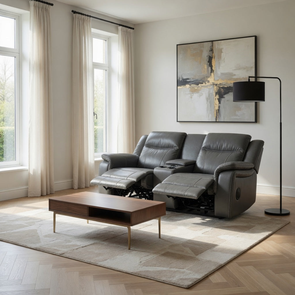 Galaxy Tech Electric Recliner 3+2+1  Leather Sofa Set In Grey