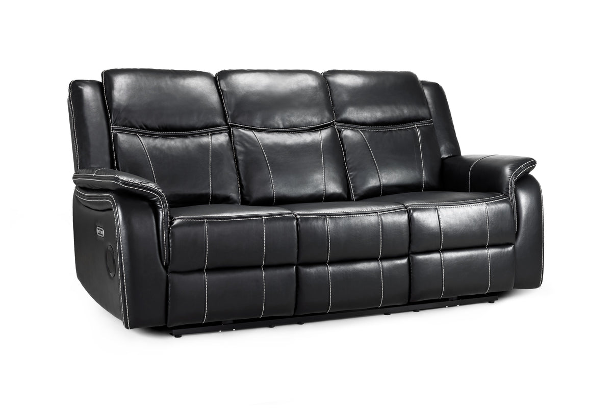 Galaxy Tech Electric Recliner 3 Seater Leather in Black