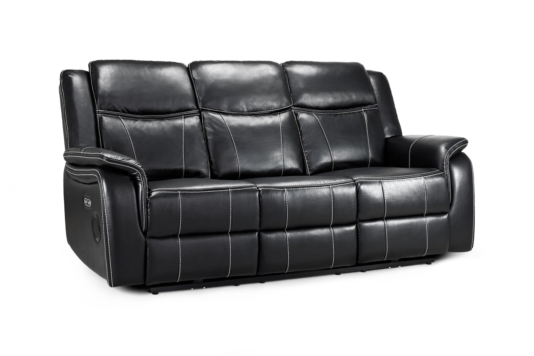 Galaxy Tech Electric Recliner 3 Seater Leather in Black