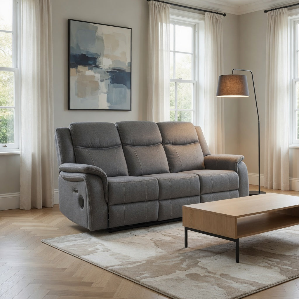 Galaxy Tech Electric Recliner 3+2  Sofa Set in Grey Fabric