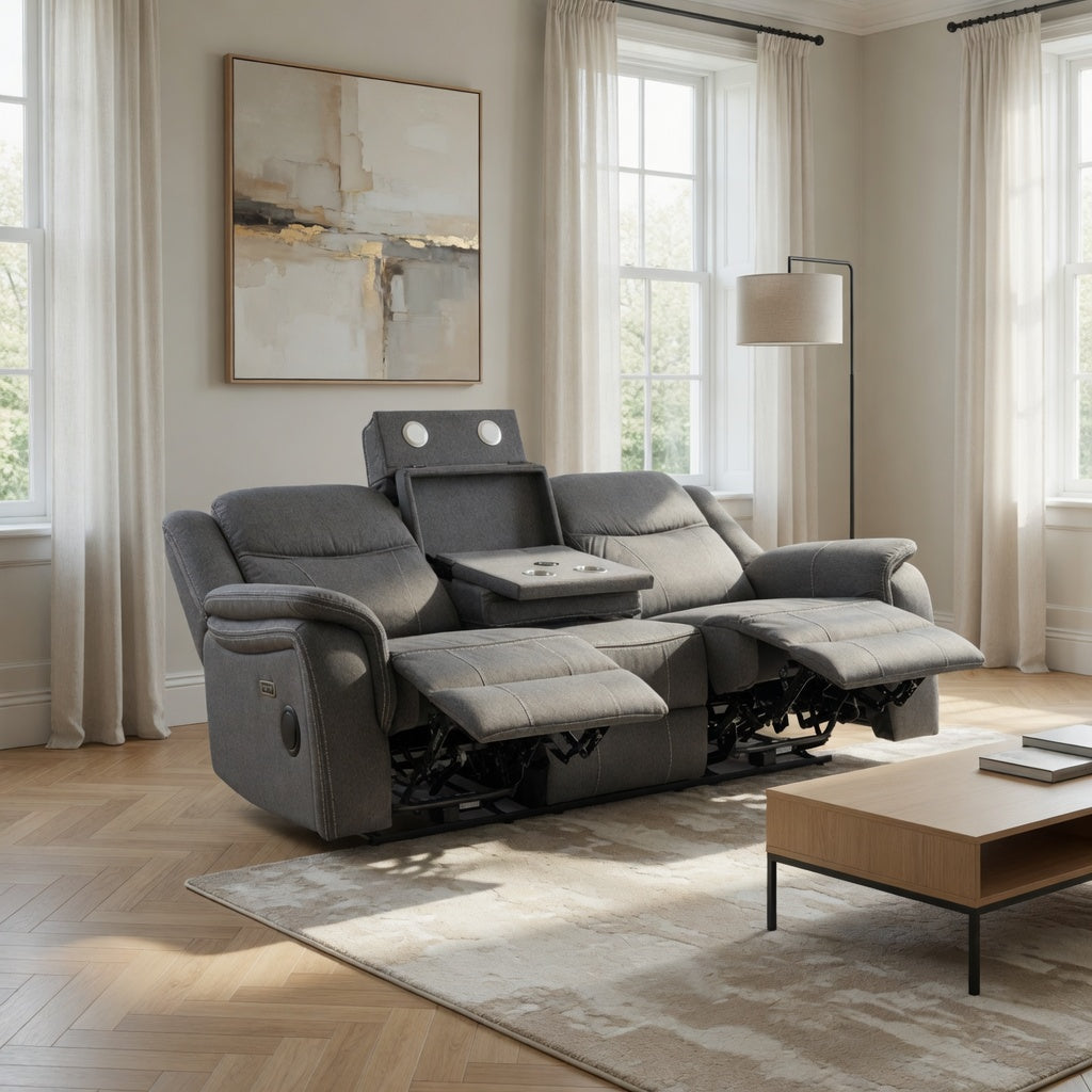 Galaxy Tech Electric Recliner 3+2  Sofa Set in Grey Fabric