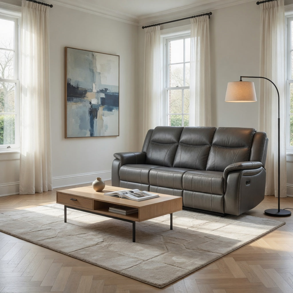 Galaxy Tech Electric Recliner 3+2+1  Leather Sofa Set In Grey