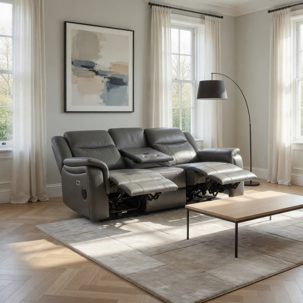 Galaxy Tech Electric Recliner 3+2+1  Leather Sofa Set In Grey