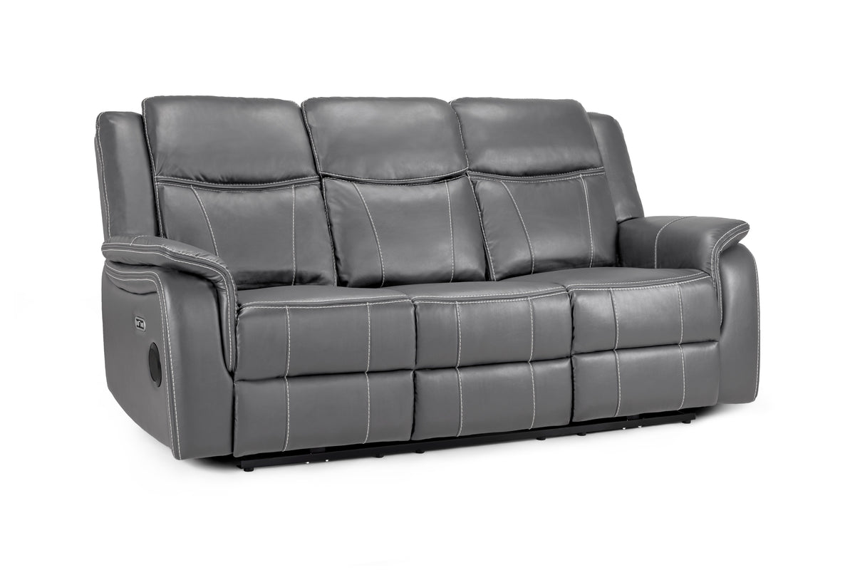 Galaxy Teach Electric Recliner 3 Seater Leather in Grey