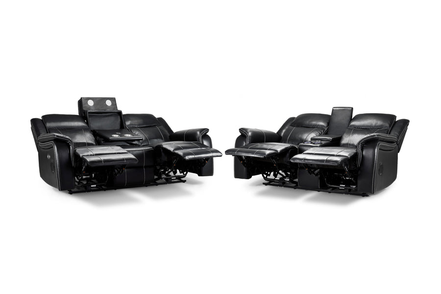 Kirkby Black Faux Leather 3+2 Electric Recliner Sofa Set - image 3