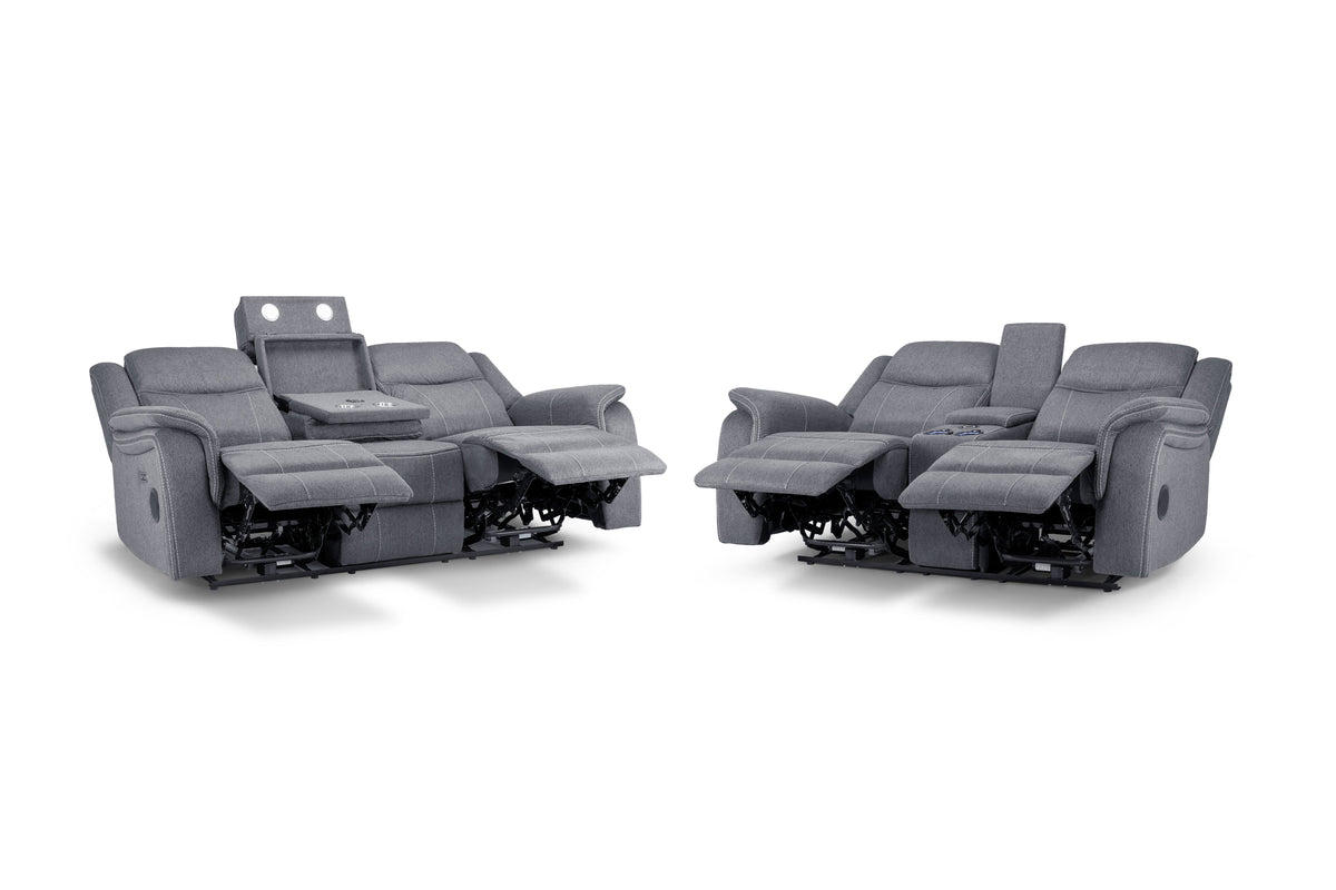 Galaxy Tech Electric Recliner 3+2  Sofa Set in Grey Fabric