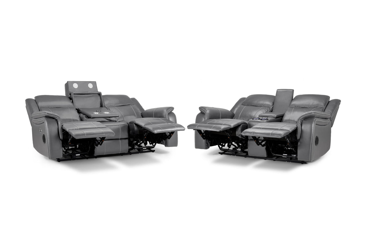 Galaxy Tech Electric Recliner Sofa 3+2 Set In Grey