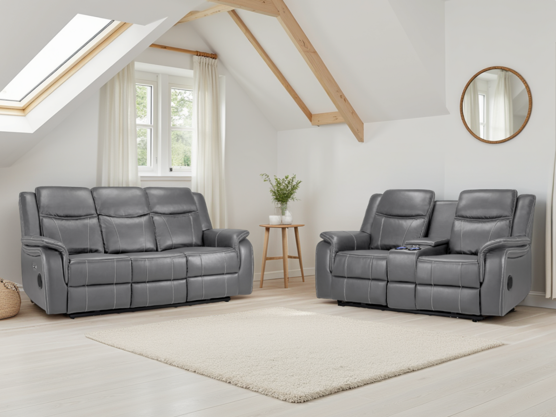 Galaxy Tech Electric Recliner Sofa 3+2 Set In Grey
