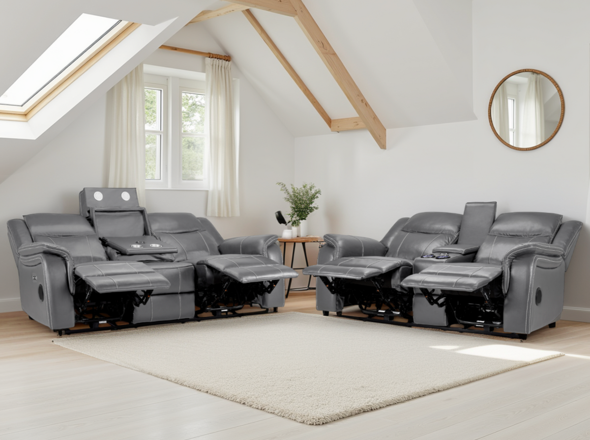 Galaxy Tech Electric Recliner Sofa 3+2 Set In Grey