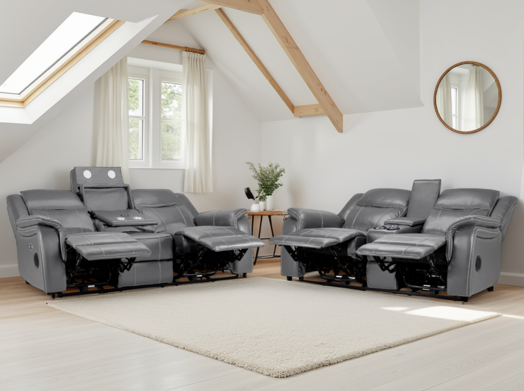 Galaxy Tech Electric Recliner Sofa 3+2 Set In Grey