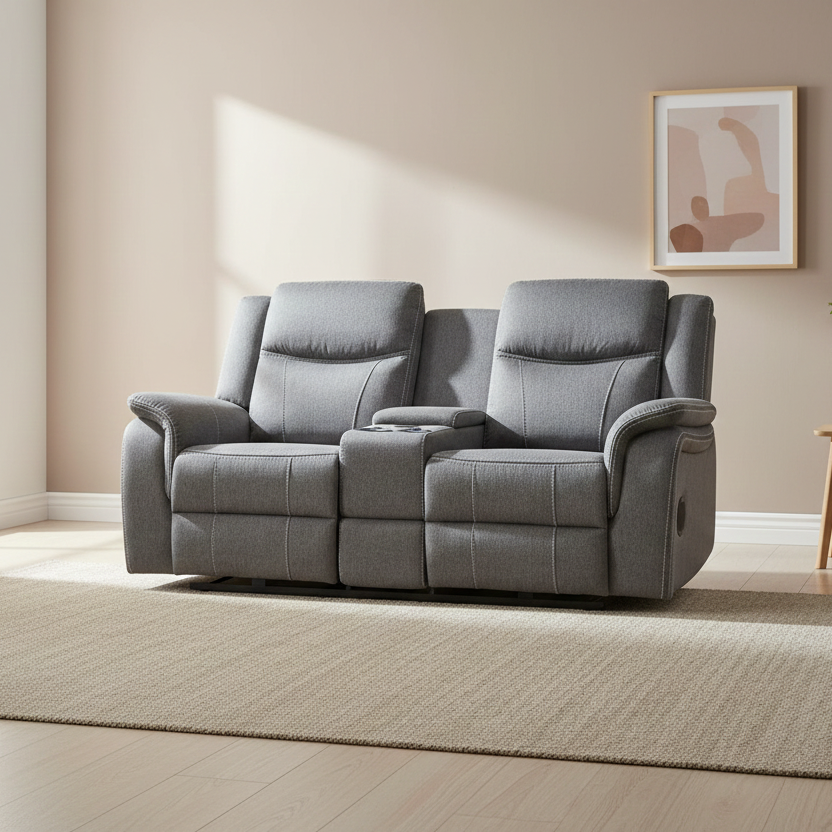 Galaxy Tech Recliner Fabric 2 Seater In Grey