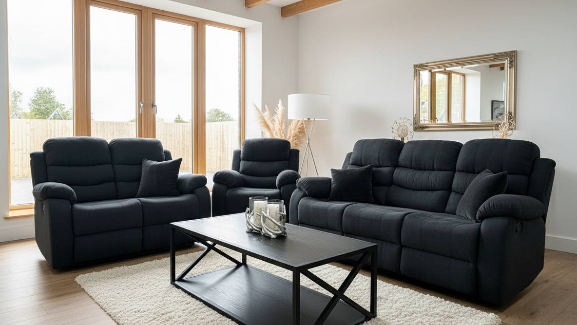 Stanley Manual Recliner Sofa 3+2+1 In  Black