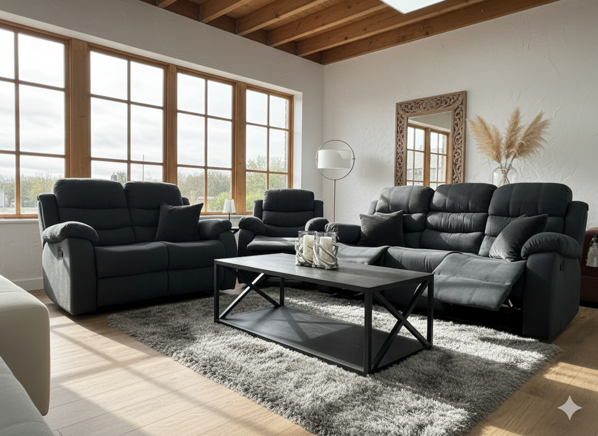 Stanley Manual Recliner Sofa 3+2+1 In  Black