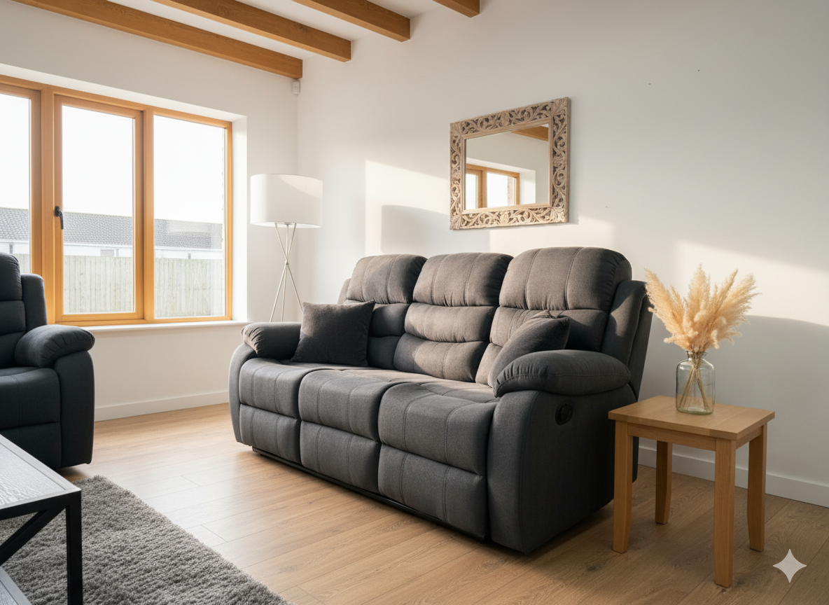Stanley Manual Recliner Sofa 3+2+1 In  Black