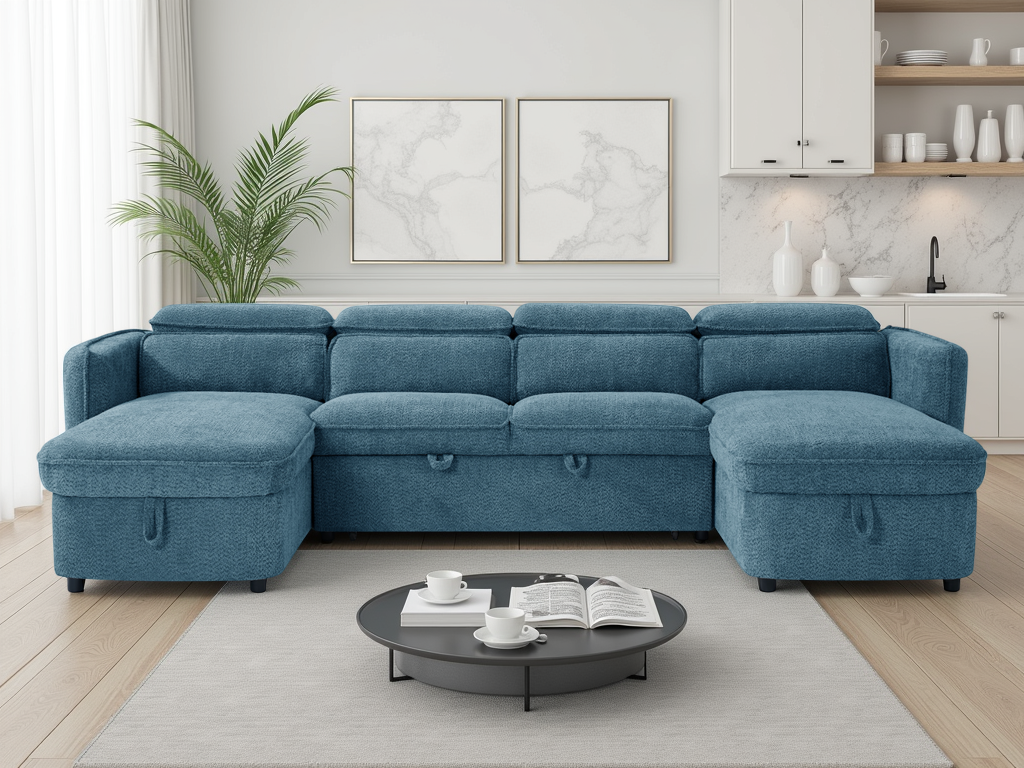 Capri Sofabed U Shape Corner In Blue