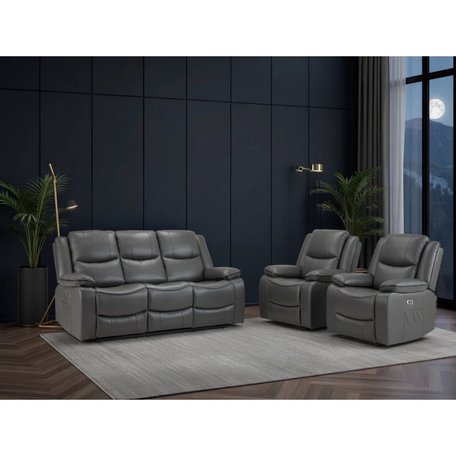 Harald Electric Recliner 3+1+1  Sofa Seater In Grey