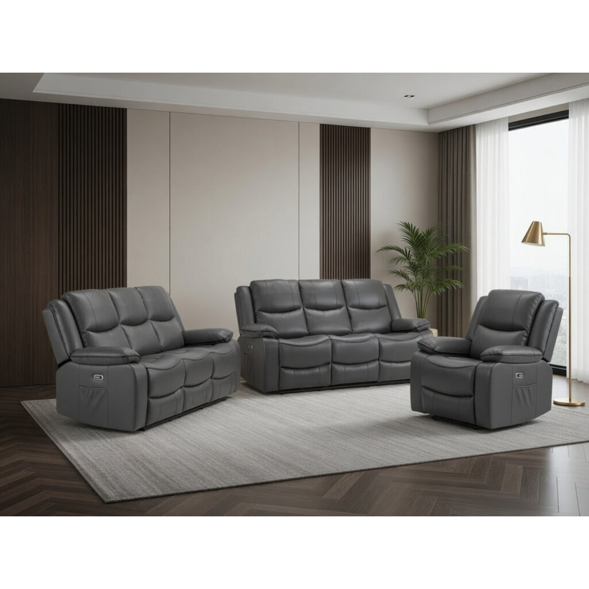 Harald Electric Recliner 3+2+1  Sofa Seater In Grey
