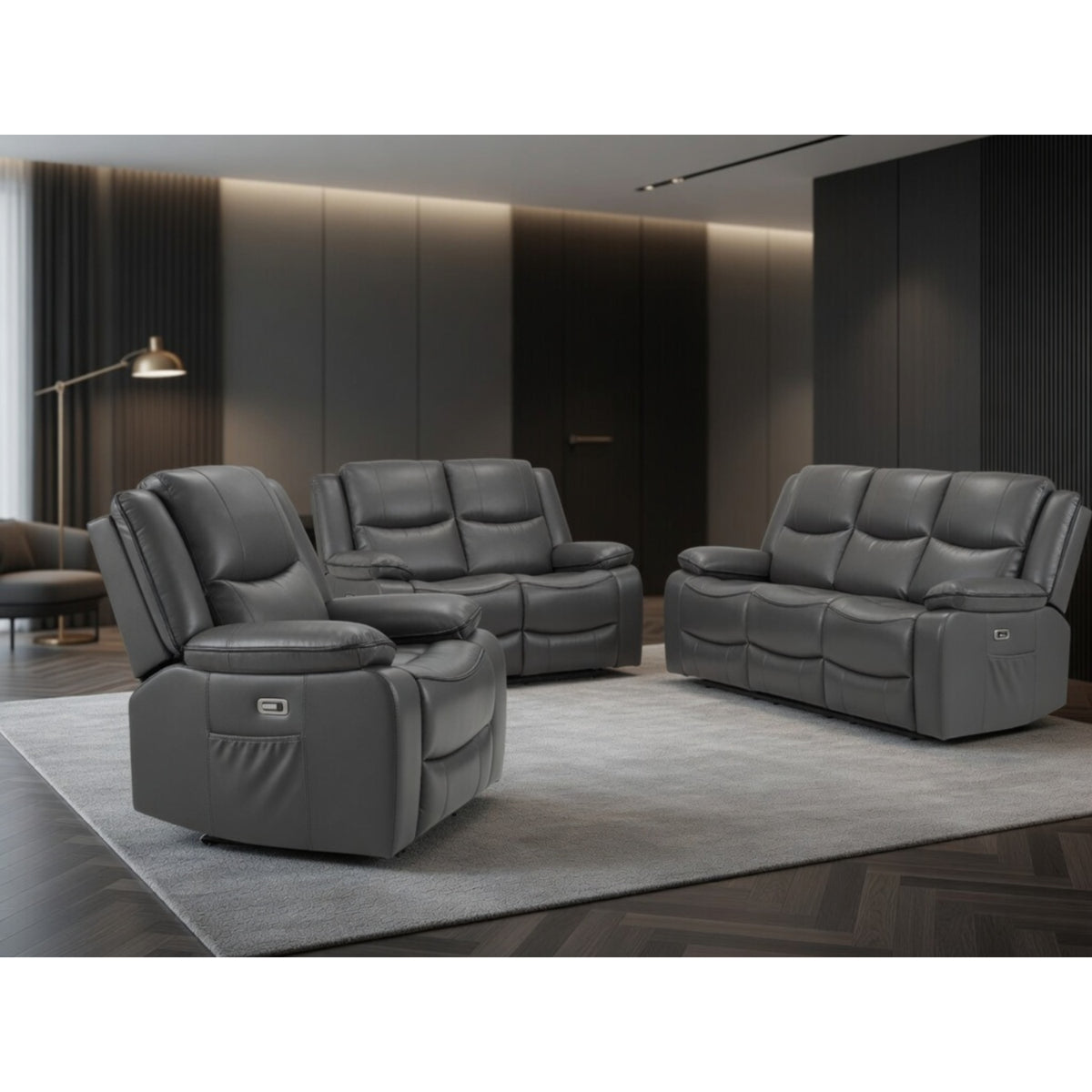 Harald Electric Recliner 3+2+1  Sofa Seater In Grey