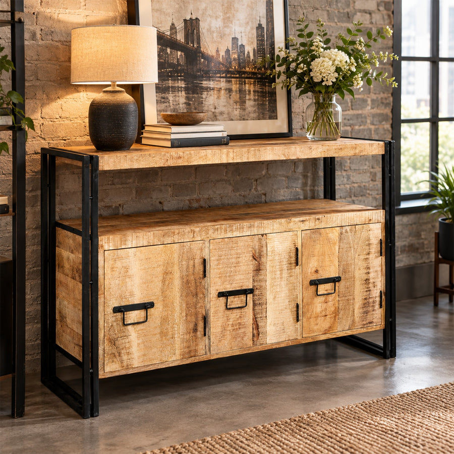 Rivetta Natural Industrial Mango Wood and Metal 2 Cupboard Sideboard - image 2