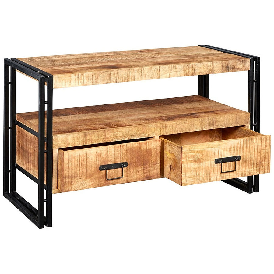 Rivetta Natural Industrial Mango Wood and Metal 2 Drawer TV Stand