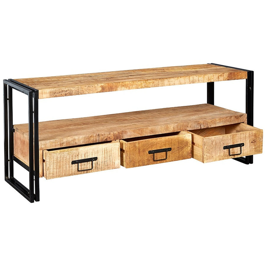 Rivetta Natural Large Industrial Mango Wood 3 Drawer TV Unit - image 4